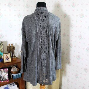 Avon / Studio 1886 Open Front Gray Cardigan w/ Lace Detail, Small